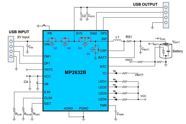 Application Circuit Diagram - Monolithic Power Systems (MPS) MP2632B 3A Battery Charger